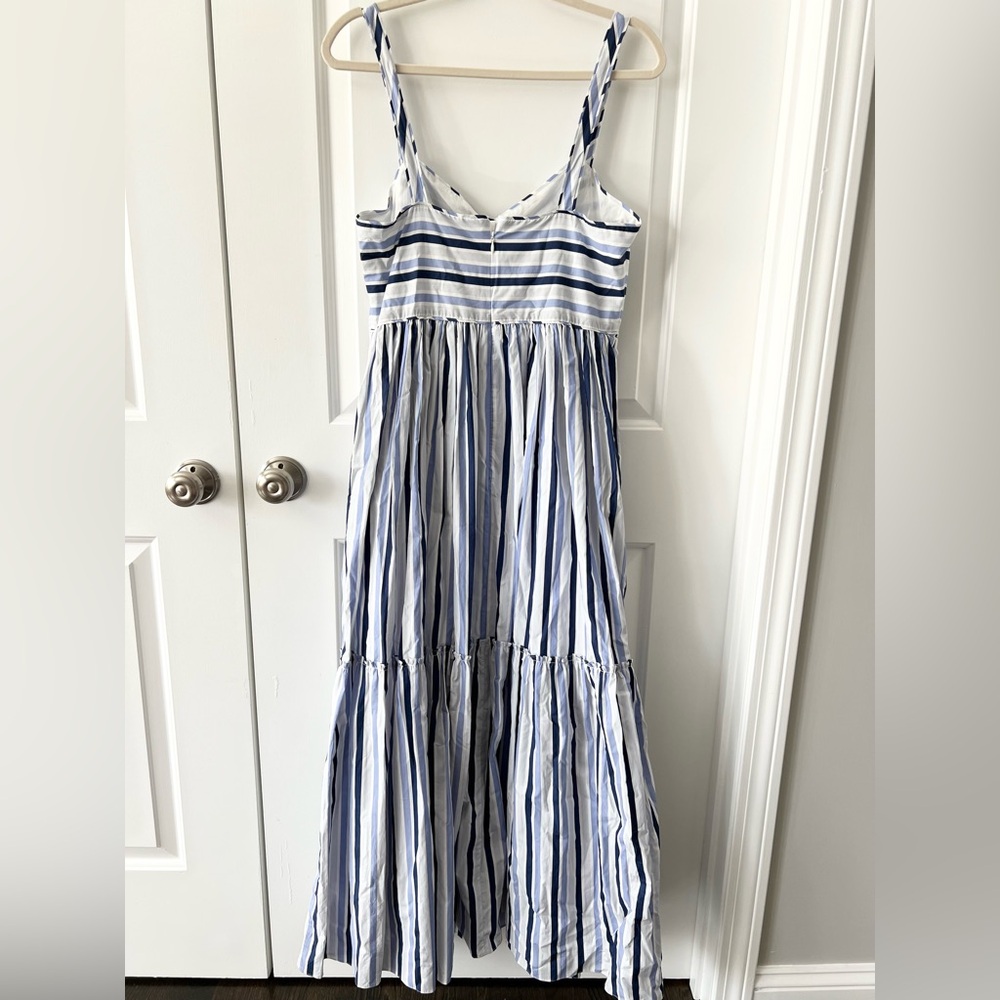 J. Crew Shirting Stripe Tiered Maxi Dress Multi Blue | 100% Cotton | Size 10 - Picture 3 of 6
